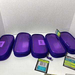 5 Purple Makeup Bag Pencil Case Zipper Organizer